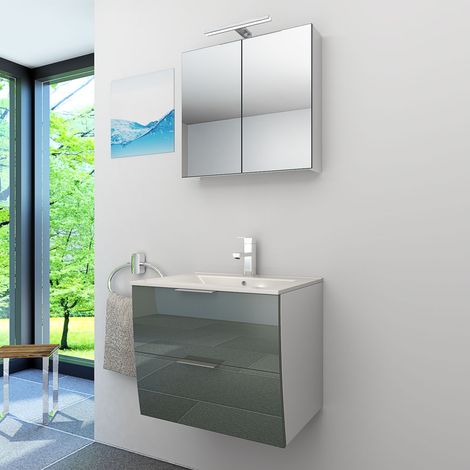 AcquaVapore Badmöbel Set Gently 2 V1 Weiß/Grau MDF Waschtisch 60cm mit 5W LED-Strahler (1/5)