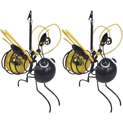Lot de 2 lampes solaires en forme d'abeille pour jardin, extérieur, jardin, terrasse, cour, allée, décoration de plantes (jaune) Classe énergétique A (1/5)
