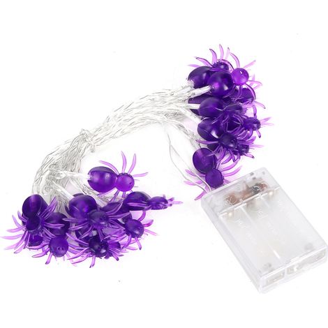 Guirlande lumineuse araignée violette de 1,5 m avec 10 LED, blanc chaud, idéale pour Halloween et les fêtes d'intérieur. (1/5)