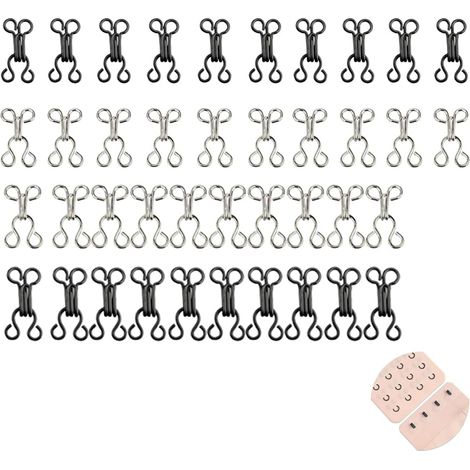 40 Pairs Sewing Eyelet Hooks, Haberdashery Sewing Accessories DIY, Bra Hooks and Eyelets for Clothing, Skirts, Trousers (2 Sizes) (Black and Silver) (1/5)