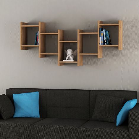 Decortie Bat Modernes schwebendes Regal Eiche 64cm hoch (1/3)