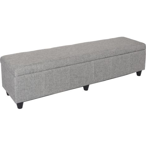 Aufbewahrungs-Truhe Kriens XXL, Sitzbank Bank, Stoff/Textil, 45x180x45cm Schriftzug, creme