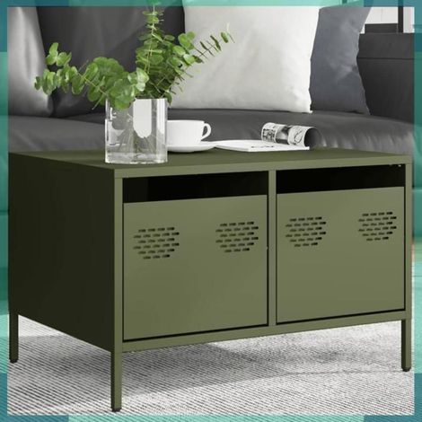 851242 Meuble TV vert olive 68x50x43,5 cm acier laminé à froid (1/5)