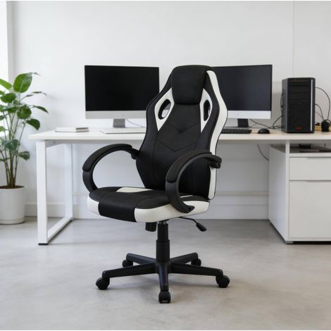 Chaise de bureau 62x60,5x114 cm en métal noir, ergonomique, facile à monter, pour bureau FloraGrace (1/5)