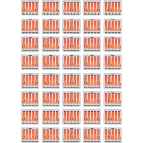Lot de 40 connecteurs rapides PCT-215 orange, bloc terminal compact à 5 conducteurs pour connexion filaire facile. (1/5)
