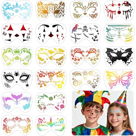 20 pochoirs de maquillage pour le visage d'Halloween, pochoirs r¨utilisables en plastique de chauve-souris, araign¨e pour l'Halloween, pour les fournitures de f¨ºte DIY (1/5)