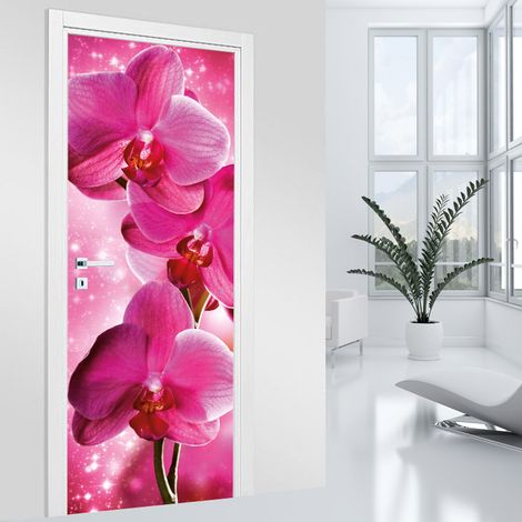 Stickers pour porte - Orchidée rose - 63 x 205 cm - Adhésif MAT (1/2)