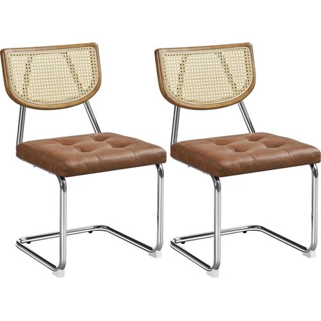 Lot 2 Chaises Cantilever Rotin Tissé Salle à Manger Brun Rustique (1/5)