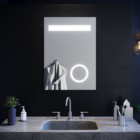 ELEGANT Illuminated LED Bathroom Mirror 500 x 700 mm with Shaver Socket 3X Magnifier Lights Button Switch Aluminium Alloy Framed (1/5)