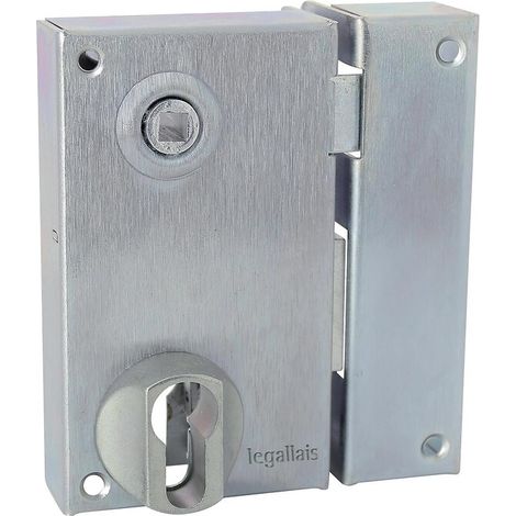 Serrure de grille en applique type Saint Pierre acier zingué blanc verticale à fouillot main gauche réversible - DEVISMES