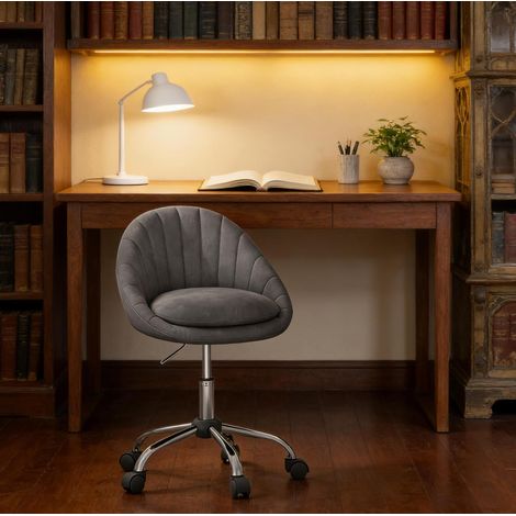 Bürostuhl 52x52x72-82 cm dunkelgrau aus Samt und Metall höhenverstellbar und 360° drehbar (1/5)