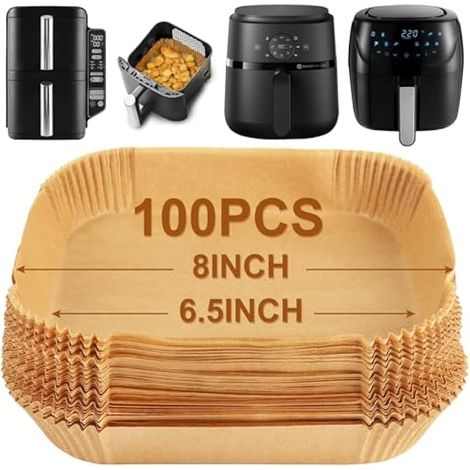 100 pièces de papier pour friteuse à air Ninja Double Stack SL300UK 7,6L, doublures jetables pour paniers de friteuse, accessoires pour Russell Hobbs 4L, Ninja Pro 4,7L, Cosori, Philips 2000 4,2L (1/3)
