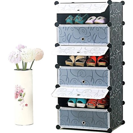Zapatero, paneles de plástico PP, estructura de hierro, dimensiones 45x36x30 cm, 6 cubos de almacenamiento, capacidad de 10 kg por cubo. (1/5)