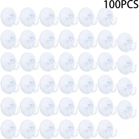 Lot de 100 crochets muraux à ventouse. Crochet porte-serviettes à ventouse en PVC. Petites ventouses en plastique avec crochet rond. Crochet à ventouse pour salle de bain et cuisine. (1/5)