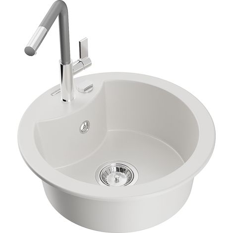 Mexen Diego lavello in granito 1-vasca con miscelatore cucina Flora, bianco - 6512-20-670401-06 (1/5)