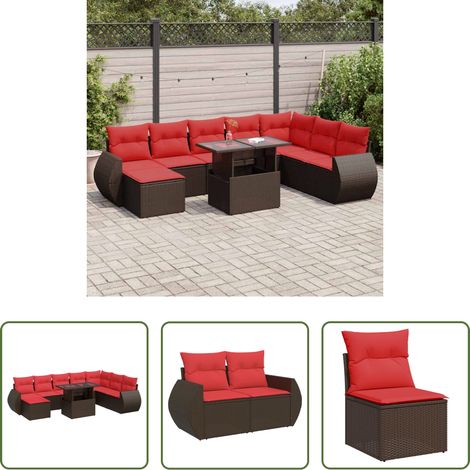 vidaXL Canapé en résine - Salon de jardin et coussins 9 pcs marron résine tressée acacia (1/5)
