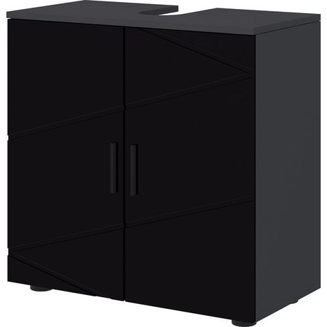 Meuble vasque de salle de bain en bois avec armoire à 2 portes, 60 x 30 x 60 cm, noir (1/5)