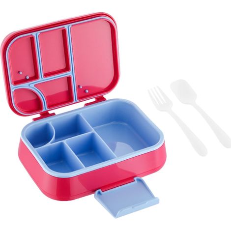 Set di 2 contenitori per il pranzo, Bento Lunch Box per bambini, contenitore per il pranzo con 4 scomparti e cucchiaio e forchetta, contenitore per il pranzo per adulti adatto a microonde e lavastovig (1/5)