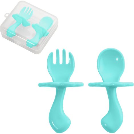 Cuillère Et Fourchette Enfants - PP Sans BPA - Design Anti-Étouffement - Poignée Courte Adaptée À La Petite Main - Pour Apprentissage De L’Autonomie Alimentaire - Lot De 2 Avec Boîte De Rangement (1/5)