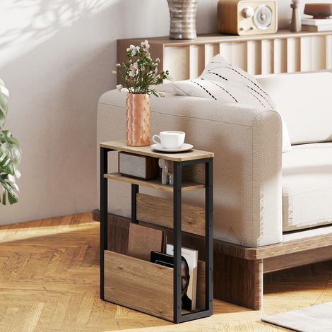 Table basse de style industriel avec 2 étagères, bois et métal, 46 x 18 x 58,5 cm, couleur noyer foncé (1/5)