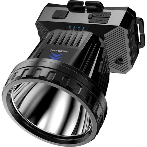 Lampe frontale LED rechargeable 30 W avec plusieurs modes d'éclairage, y compris lumineux faible et stroboscopique pour exploration en plein air (C)