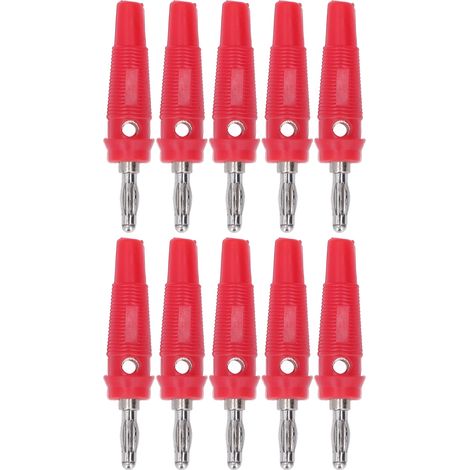 Lot de 10 fiches banane 4mm en laiton nickelé et caoutchouc pour machines à souder et générateurs de charge rouges (1/5)