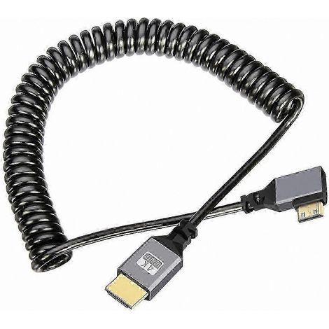 Câble Mini HDMI 1.4 vers HDMI mâle 4K 60 Hz, conception spiralée rétractable avec connecteur coudé à gauche à 90° (1/5)