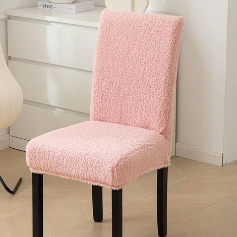 Rosa Stuhlhusse, geeignet für Stuhllehnen von 42 bis 52 cm, als Esszimmerstuhl- und Hockerhusse. (1/5)