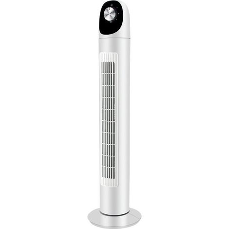 Ventilador de pedestal de torre sin aspas para dormitorio, tres velocidades, tipo botón. (1/5)