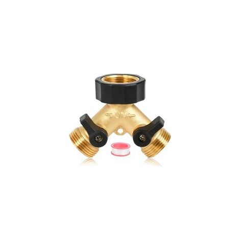 (220×140×30mm)Raccord en Y pour tuyau d'arrosage - 2 voies - 3/4 - Pour machine à laver - Avec vannes marche/arrêt individuelles - Adaptateur de robinet pour jardin (1/4)