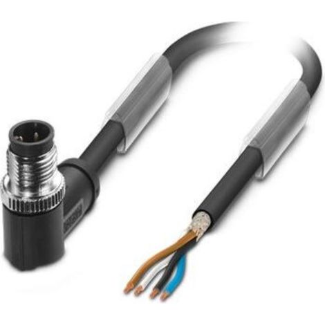 M12 Sensorleitung PUR 4-polig Stift gewinkelt geschirmt/schlepp. A-Kodierung, Länge 4,0 Meter schwarzgrau RAL 7021, Kabel Außendurchmesser 5,0mm - 1 Stück