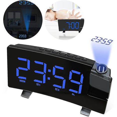Réveil projecteur numérique avec grand projecteur LED et double alarme puissante, idéal pour les gros dormeurs, les enfants et les personnes âgées. (1/4)