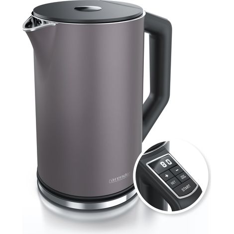 Bouilloire en acier inoxydable avec réglage de la température de 40 à 100 °C en 5 étapes - Design à double paroi - 1,5 l - 2200 W - Bouilloire à thé avec affichage de la (1/5)