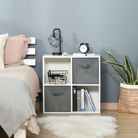 Blanc Gris 61,5x30x61,5 cm - Bibliothèque modulaire 4 cubes doté de 2 tiroirs en tissu non tissé à retirer pour bureau Chambre d’étude et