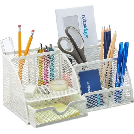 Almacenamiento de escritorio blanco
