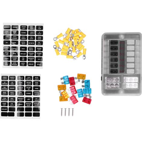 12-Way Boîte à Fusibles 5A 10A 15A Couvercle PC Étanche avec Indicateur LED et Avertissement (1/5)