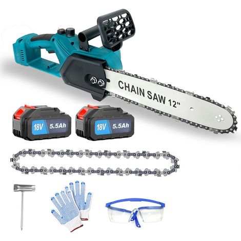 Cortadora de césped eléctrica inalámbrica de 30 cm (12 pulgadas), cortadora a batería de 20V con 2 baterías de iones de litio de 5,5 Ah, 2 cadenas, tensión de cadena sin herramientas para corte de mad (1/5)