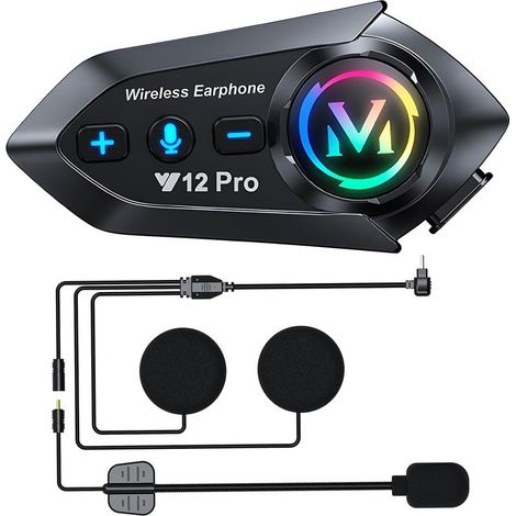 Interphone Moto Bluetooth 5.4 - Kit 2 Casques - Portée 500m - Étanche IP56 - Batterie 1000mAh