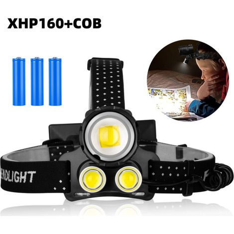 Lampe frontale，Phare réglable LED + COB à lumière forte Phare de charge USB monté sur la tête avec zoom télescopique de sortie