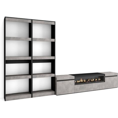 Skraut Home - Muebles de Salón para TV, Conjunto de muebles comedor, 320x186x35cm, Para TV hasta 80", Chimenea eléctrica, Estilo Moderno, Gris Cemento (1/5)