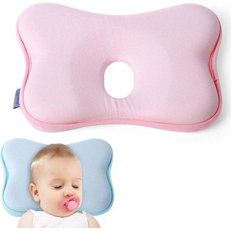 Coussin orthopédique bébé anti-tête plate, 3 pièces, oreiller mémoire de forme pour nourrisson, prévient la déformation crânienne, housse douce, couleur poudre, taille unique. (1/5)