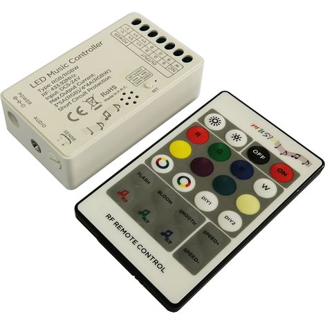 2-in-1 RGBW LED Music Controller + 24-Key Wireless Audio Remote