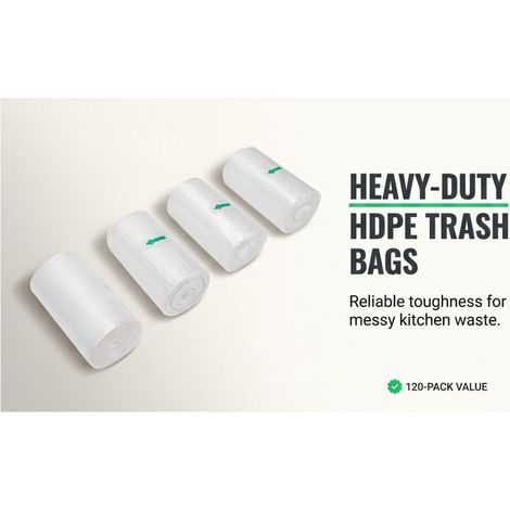 Sacs poubelles à bouche plate en HDPE, 120 pièces, doublures de poubelle épaisses blanches pour bureau, chambre à coucher, salle de bains, cuisine (1/5)