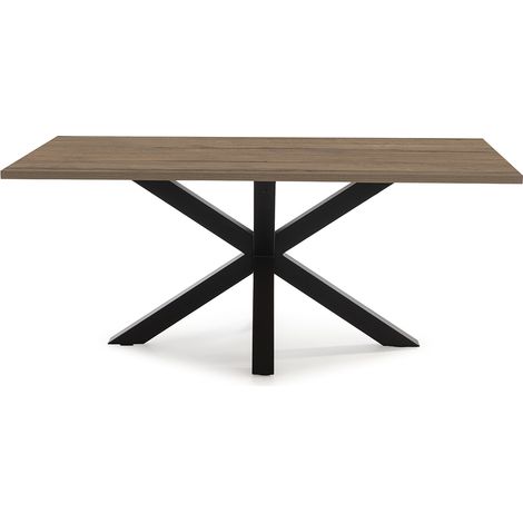 Table à manger, table de repas rectangulaire aspect bois coloris noyer avec pieds en métal noir - Longueur 180 x Profondeur 100 x Hauteur 76 cm (1/4)