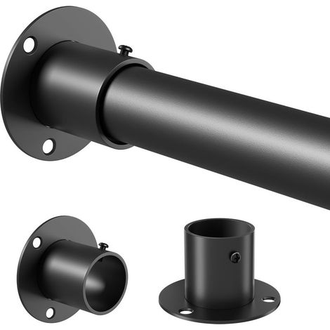 Tringle à vêtements télescopique, tringle de penderie, tringle à pince avec fixation par perçage et clous pour montage en armoire, noir, 25 mm (1/5)