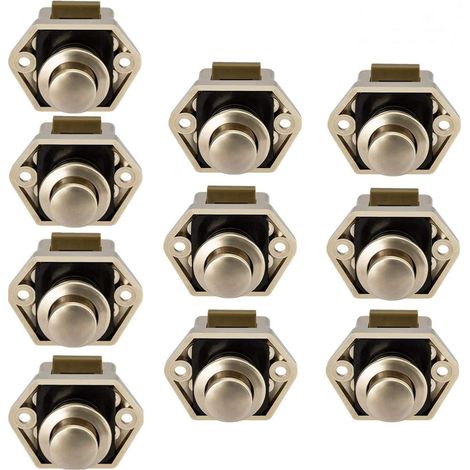 Verrou à bouton-poussoir sans clé pour armoire, boucle, poignée de porte d'armoire pour camping-car, caravane, 10 pièces nickelées (1/5)
