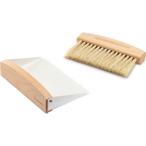 Balai ramasse-miettes en bois de hêtre avec pelle 15,5 x 10,5 x 4 cm - Balai à main pour cuisine, salle à manger et restauration (1/4)