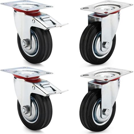 Roulettes de transport de meubles de 100 mm, 4 roulettes d'équipement, 2 roulettes pivotantes + 2 roulettes pivotantes avec frein (1/5)