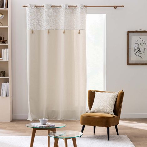 Rideau à Œillets 140x240 cm ANGIE – Coton & Polyester Imprimé avec Pompons (1/4)