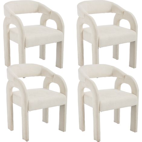 Dining Chairs 4Pcs in Chenille Leisure Armchair with Artistic Designed Backrest for Kitchen Living Room Restaurant Cafe, White, Wahson